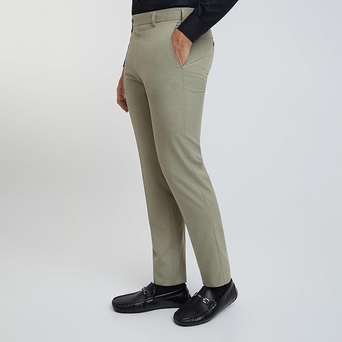 TEE VENTURE Men's Slim Fit Mid Rise Solid Pattern Poly Viscose Blend Flat Front Formal Trouser - Image 3
