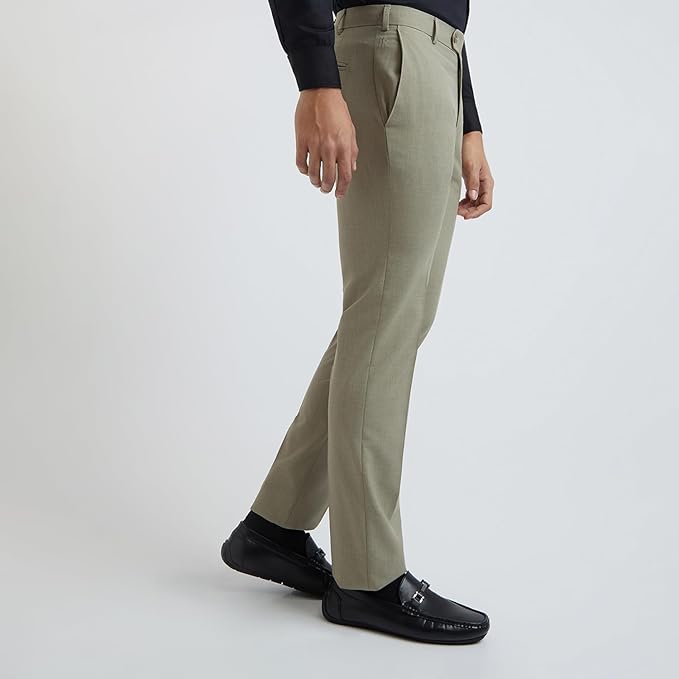 TEE VENTURE Men's Slim Fit Mid Rise Solid Pattern Poly Viscose Blend Flat Front Formal Trouser - Image 2