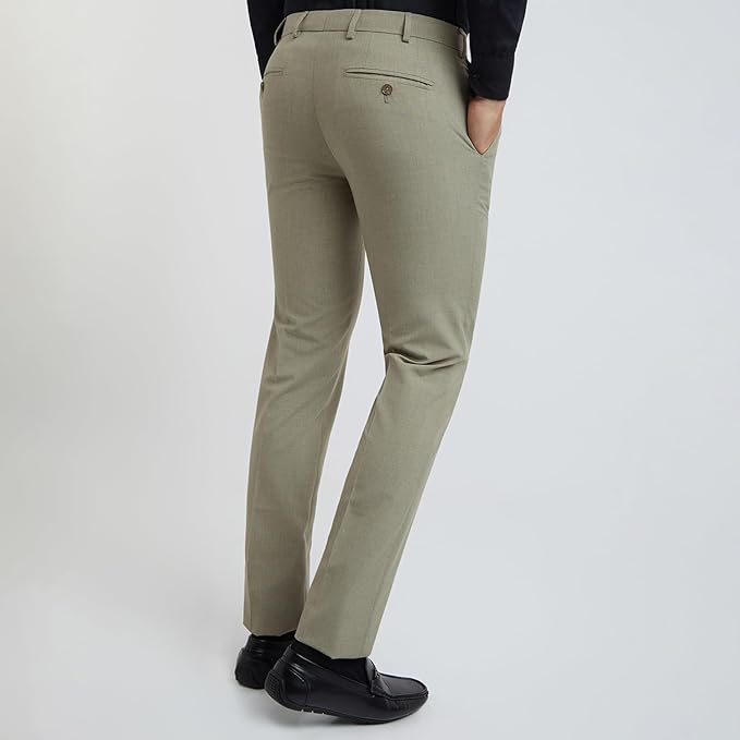 TEE VENTURE Men's Slim Fit Mid Rise Solid Pattern Poly Viscose Blend Flat Front Formal Trouser - Image 4