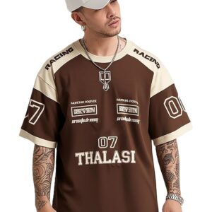 TEE VENTURE Men Cotton Jersey Aesthetic Oversized T shirts for Men | Sports Jerseys T-shirts & Half Sleeve Round Neck Printed Tshirt for Mens - Down Shoulder Loose & Baggy Fit Korean T shirt for Man & Boy