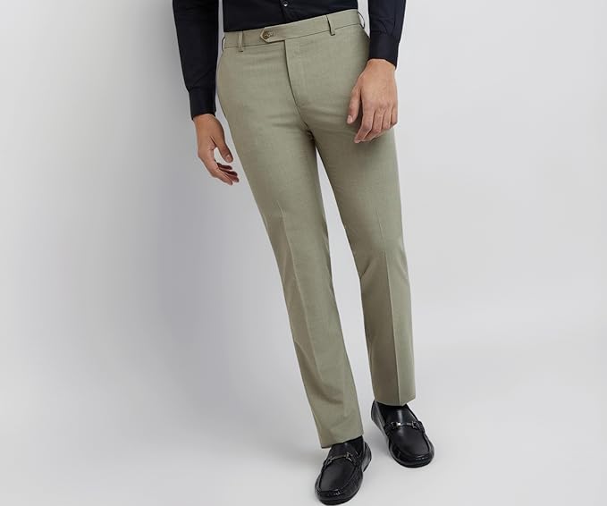 TEE VENTURE Men's Slim Fit Mid Rise Solid Pattern Poly Viscose Blend Flat Front Formal Trouser