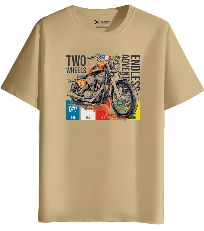 TEE VENTURE Men's Regular Fit Biker Printed Round Neck Cotton T-Shirt | Graphic Printed Casual Wear Unisex Fit XS to 3XL Tshirt RN-Bike