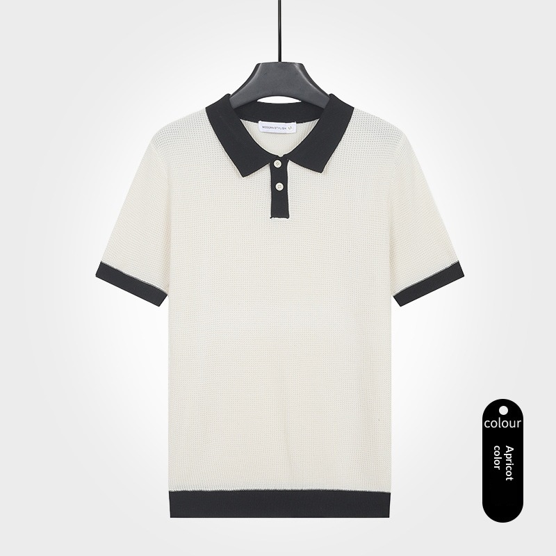 Mens Solid-Color Knitted Short-Sleeve Polo Shirt - Image 5